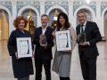 Verleihung „Helga-Stödter-Preises 2017  im Albert-Schäfer-Saal der Handelskammer Hamburg // Gruner + Jahr, Gewinner Kategorie Großunternehmen, Dr. Günter Maschke, HR-Bereichsleiter ; Brigitte Huber, Chefredakteurin der BRIGITTE und Zeitverlag, Gewinner Kategorie kleines/mittleres Unternehmen, Dr. Rainer Esser, Geschäftsführer des Zeitverlags; Sabine Rückert, Stellvertretende Chefredakteurin, DIE ZEIT